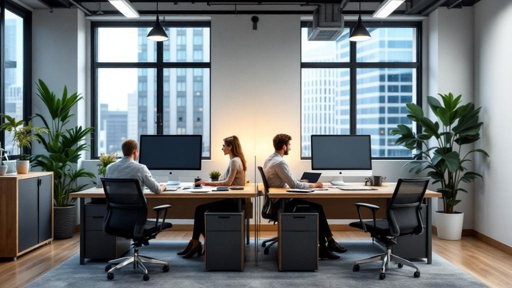 Bureau partage symbolisant le choix entre agence et freelance