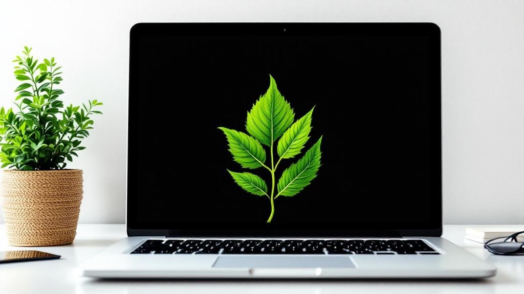 Feuille verte sur un ecran d'ordinateur symbolisant le web eco-responsable