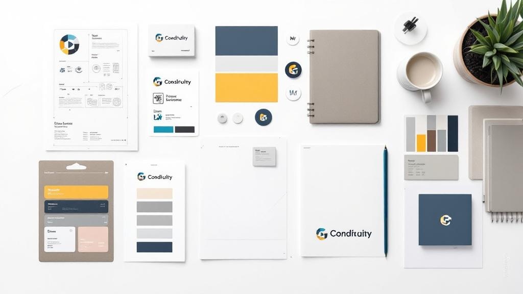 Planche de tendances visuelles avec logos et palettes de couleurs