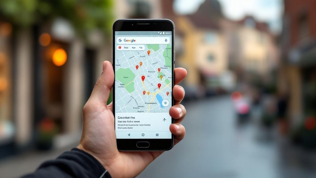 Ecran de smartphone affichant les resultats de recherche Google Maps a Annecy
