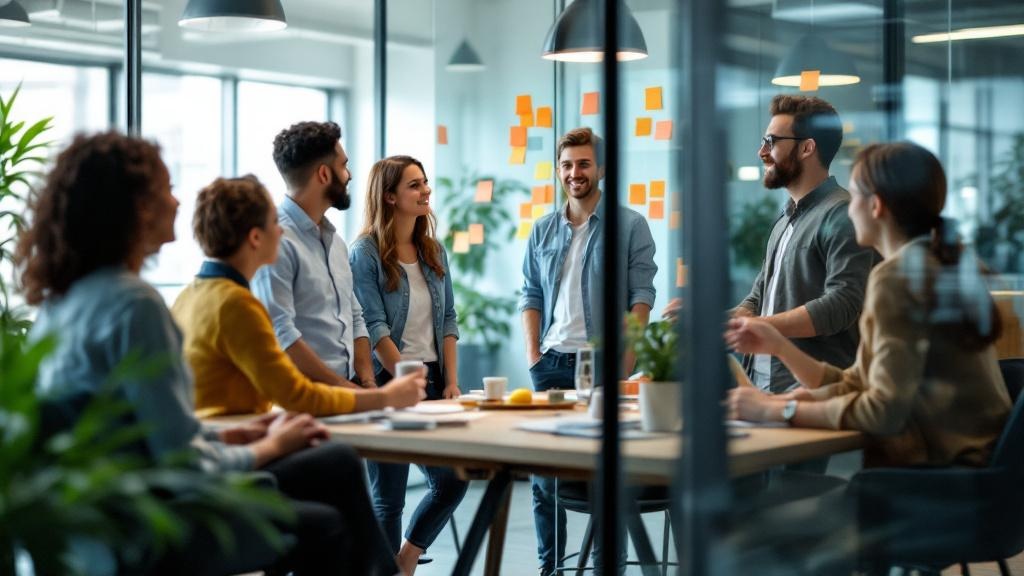 L'equipe de l'Agence 455 en reunion de brainstorming dans les bureaux d'Annecy